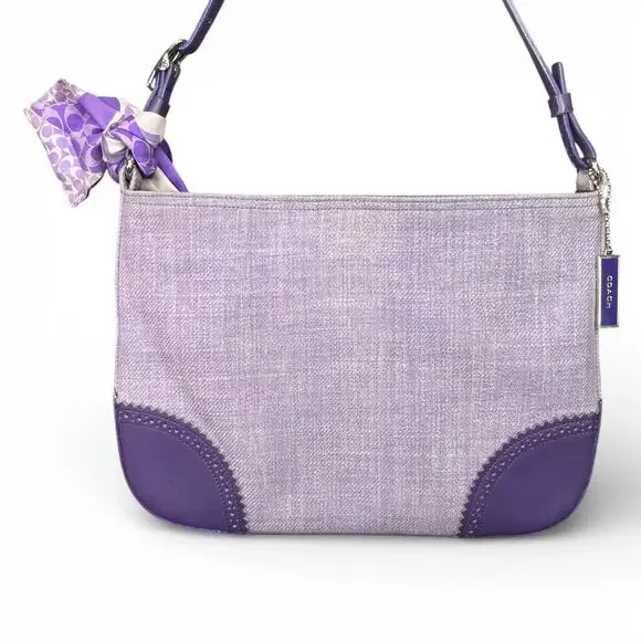 Rare Vintage Y2K Coach 8146 Purple Herringbone Hobo Bag & Silk Scarf Bundle - Picture 3 of 10
